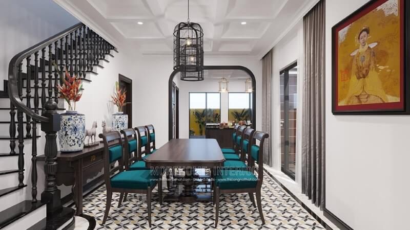Bộ bàn ghế ăn gỗ tự nhiên phun sơn màu cánh gián cao cấp