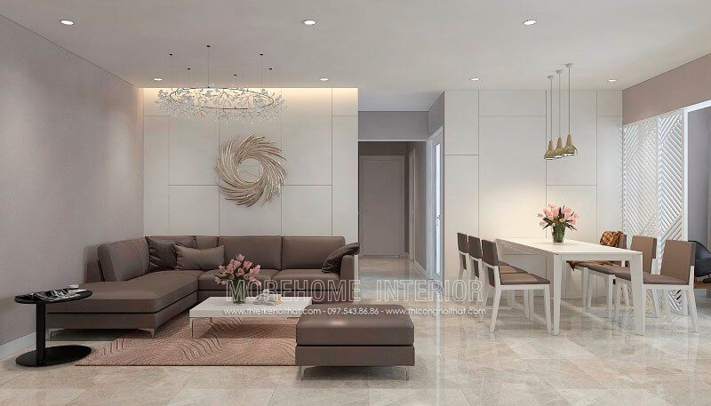 Sofa L với thiết kế đơn giản, chắc chắn bọc da màu nâu sang trọng cho phòng khách đẹp