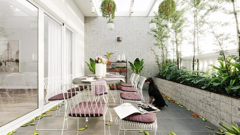 Đưa đến một không gian sống tràn ngập mùi hương tươi mát từ thiên nhiên - Morehome thiết kế thi công cảnh quan ban công đẹp xanh mướt