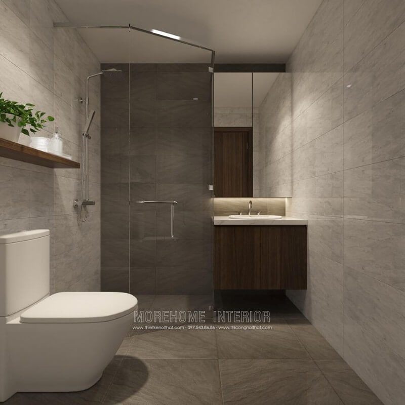 Gương chữ nhật đứng hiện đại trong khu vực phòng tắm do MoreGlass tư vấn và lắp đặt