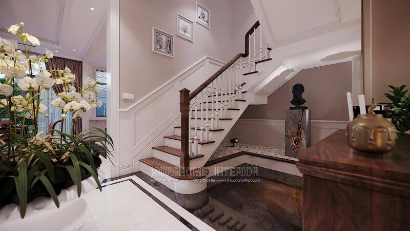 Mẫu trụ cầu thang gỗ vuông đẹp cho biệt thự ciputra tại hà nội