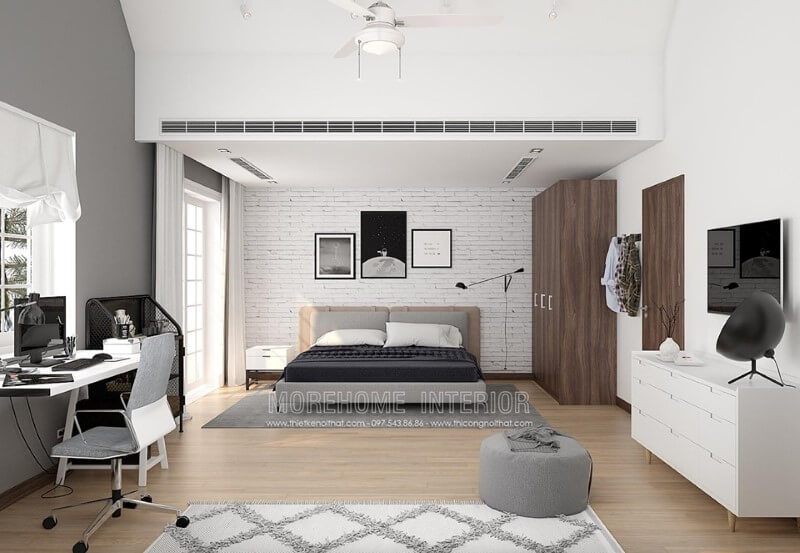 Sofa phòng ngủ bọc vải nhỏ xinh màu ghi xám thanh lịch lại tinh tế,tạo cảm giác chân thành và ấm áp hơn