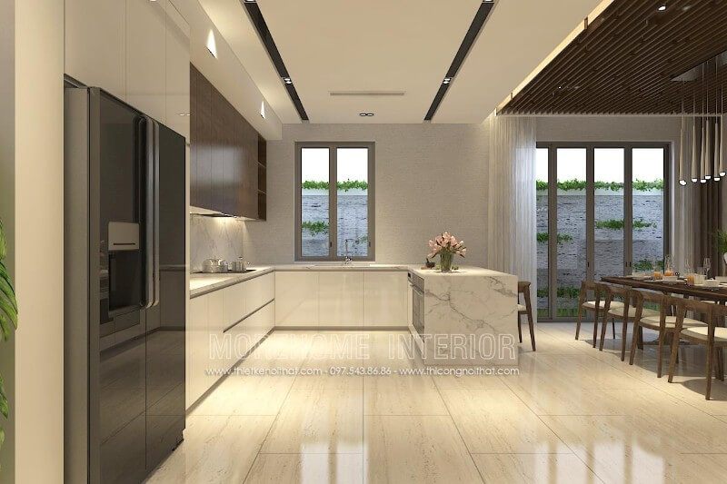 Thiết kế tủ bếp chữ U phong cách hiện đại cho nhà biệt thự liền kề Vinhomes Gardenia cao cấp