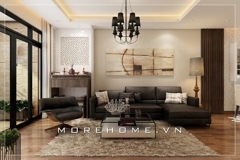 Bàn trà với kiểu dáng thiết kế ấn tượng góp phần mang đến sự sang trọng, lịch sự khi bước chân vào căn phòng.