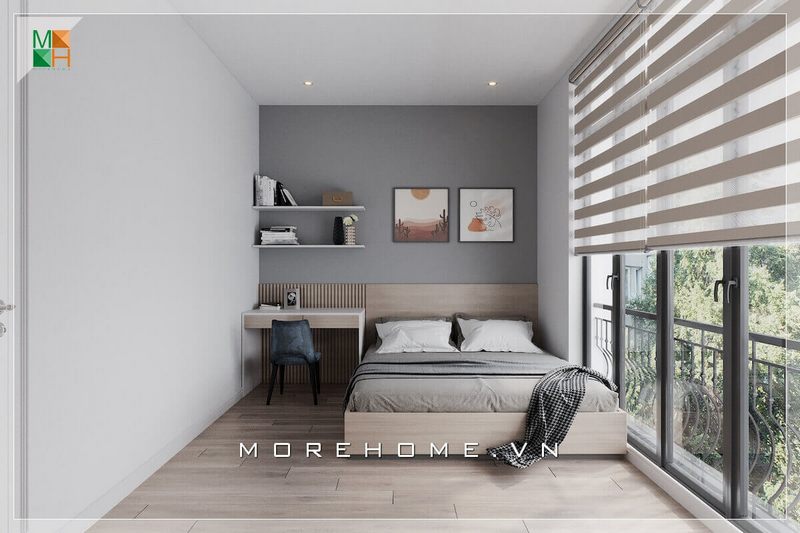 Kệ sách gỗ độc đáo với cách bố trí ấn tượng và tối giản diện tích phòng ngủ hiện đại.