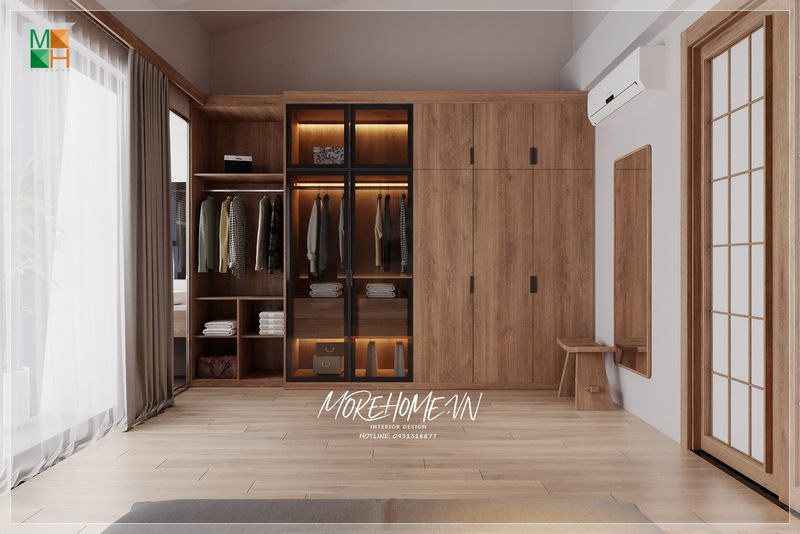 Tủ quần áo gỗ công nghiệp cánh kính sắp xếp quần áo đồ đạc gọn gàng dễ dàng tìm kiếm khi cần.