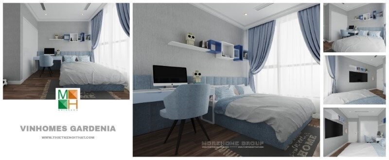 Để tạo nên một không gian ấn tượng cho phòng ngủ của bé trai, hãy trang trí nội thất bằng màu xanh nhẹ nhàng, giúp tạo cảm giác sinh động và sống động.
