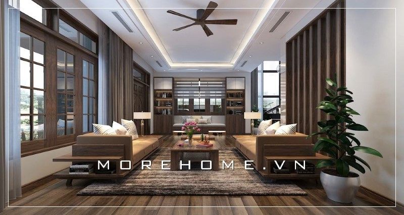 Bàn trà được thiết kế theo phong cách hiện đại để làm nên sự lịch sự và tiện nghi cho không gian phòng khách.
